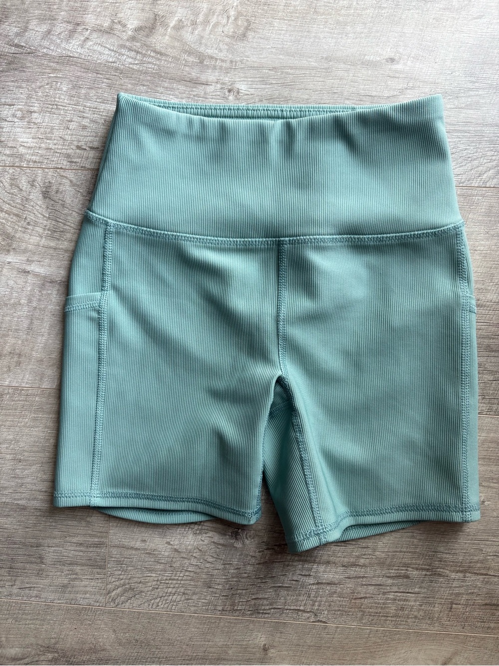 RBX High-Waist Ribbed Bike Shorts in Seafoam Green
